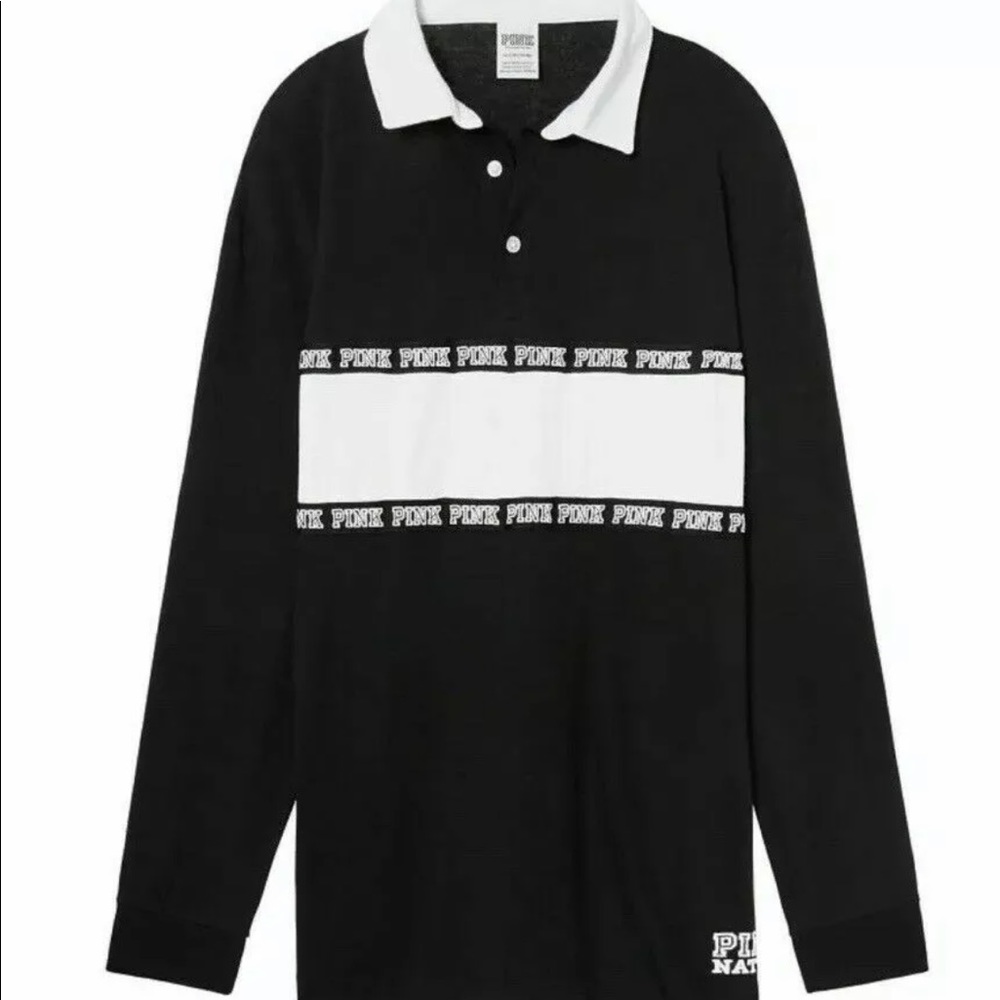 NWT🖤VS PINK NATION Long Sleeve Rugby Shirt🖤 S